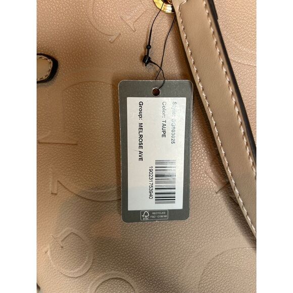 GUESS Melrose Ave Taupe Embossed Logo Tote Bag Handbag Purse Designer Fashion - Picture 3 of 8